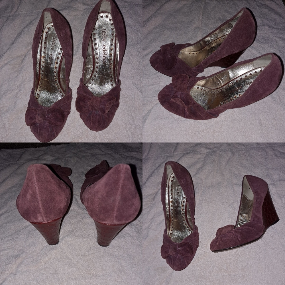 VTG Libby Edelman maroon suede wedges. 8.5